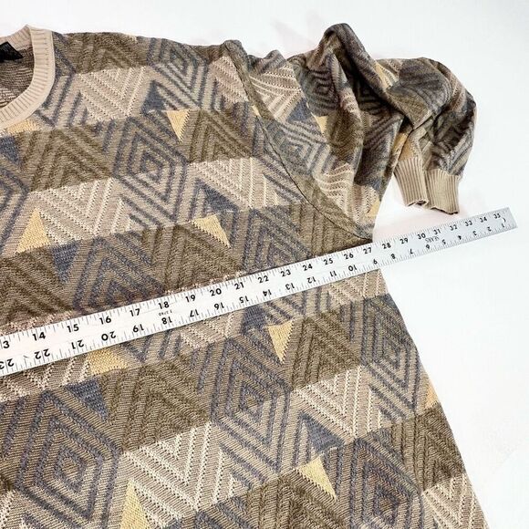 Cellinni Sweater Mens 2XL Tan Geometric Print Wool Blend Long Sleeve Knit Vtg - Picture 6 of 8